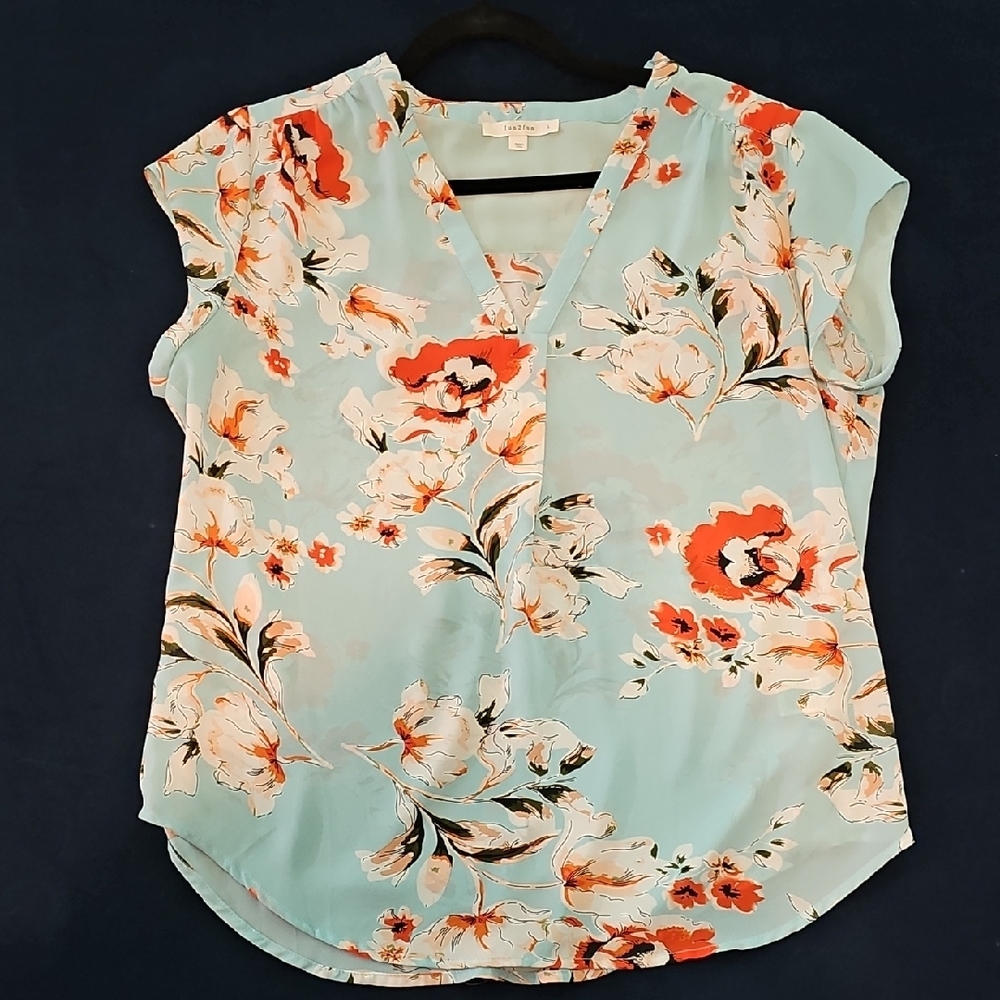 Floral Women's Top - Blue and Red